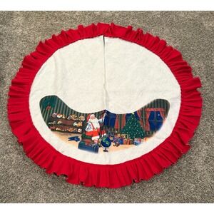 Vintage Christmas Tree Skirt Santa Toys 44" SANTA'S BEST Felt White Red